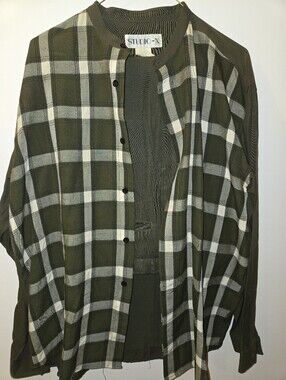 Studio X Olive Plaid Men's Button-Up Shirt With Pants